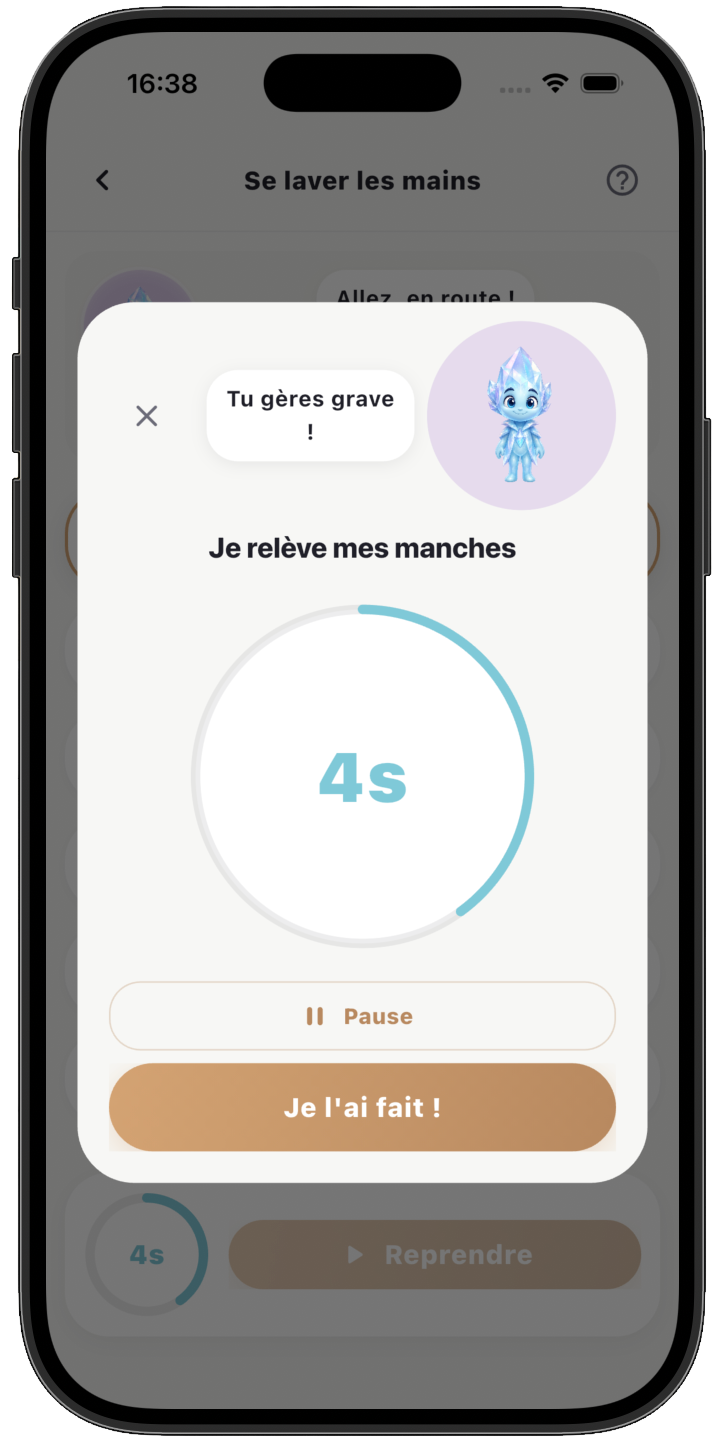 Une étape de routine en cours dans Kiddiflow