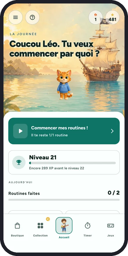 Écran d'accueil enfant avec le compagnon